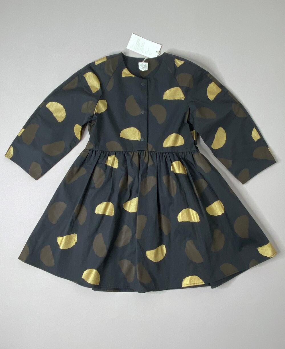NWT COS Black Long Sleeve Dress w/Gold Geometric Dots Girls 110/116 4/5/6 Yrs